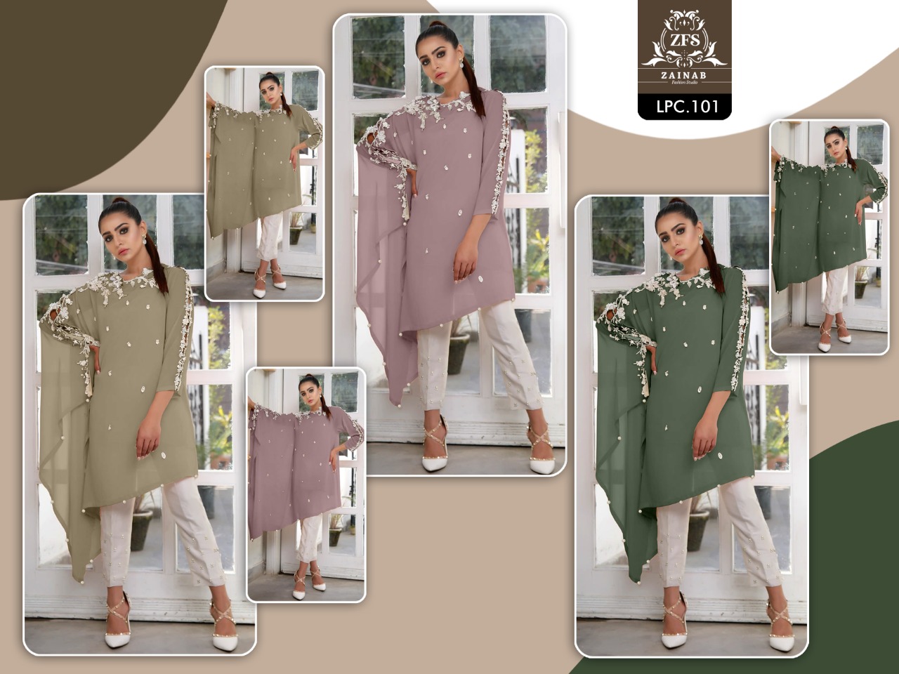 ZAINAB LUXURY PERL 101  COLLECTION CLASSY DESIGNER KURTI WITH CIGARETTE PANTS