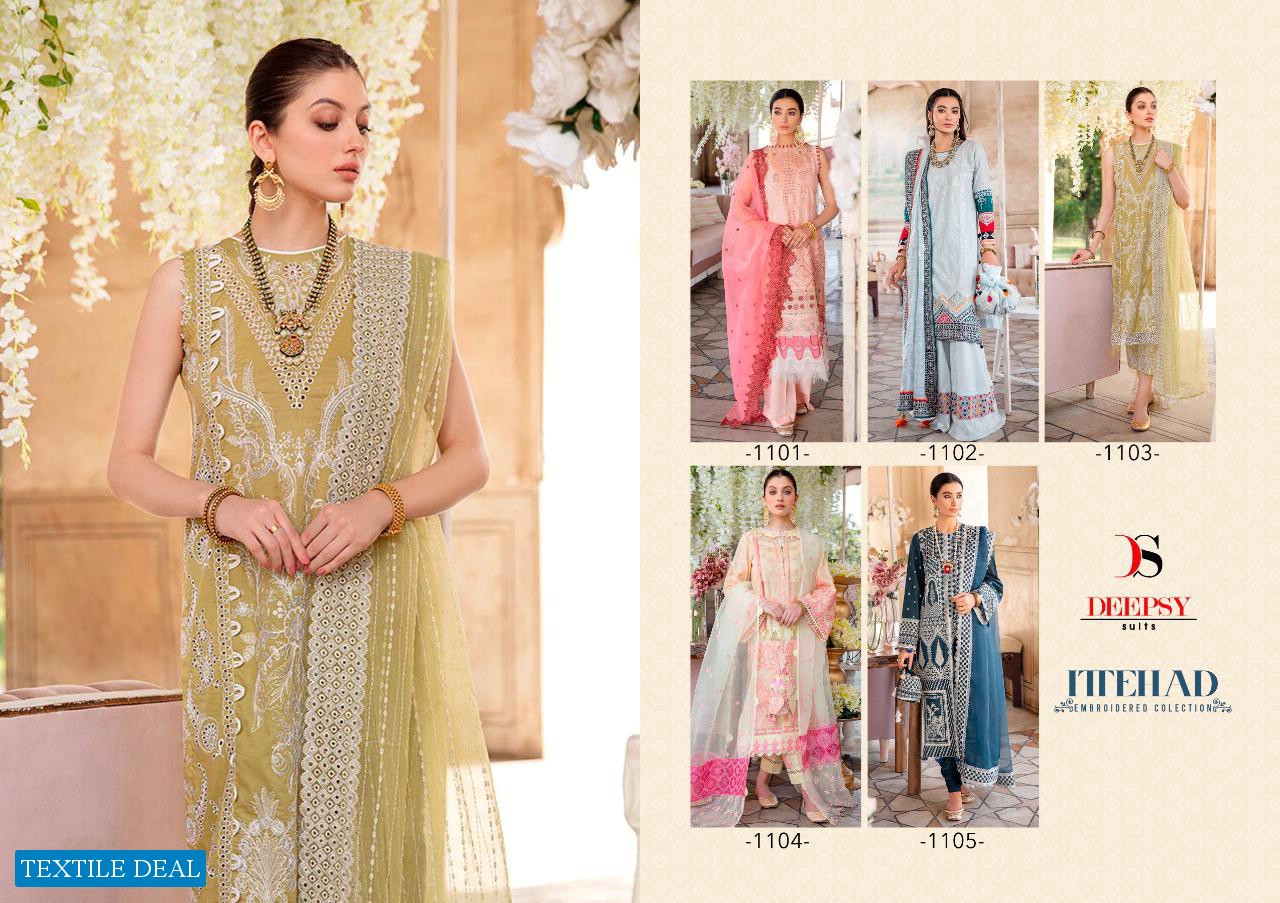 ITTEHAD BY DEEPSY COTTON EMBROIDERY DESIGNER FANCY SUITS