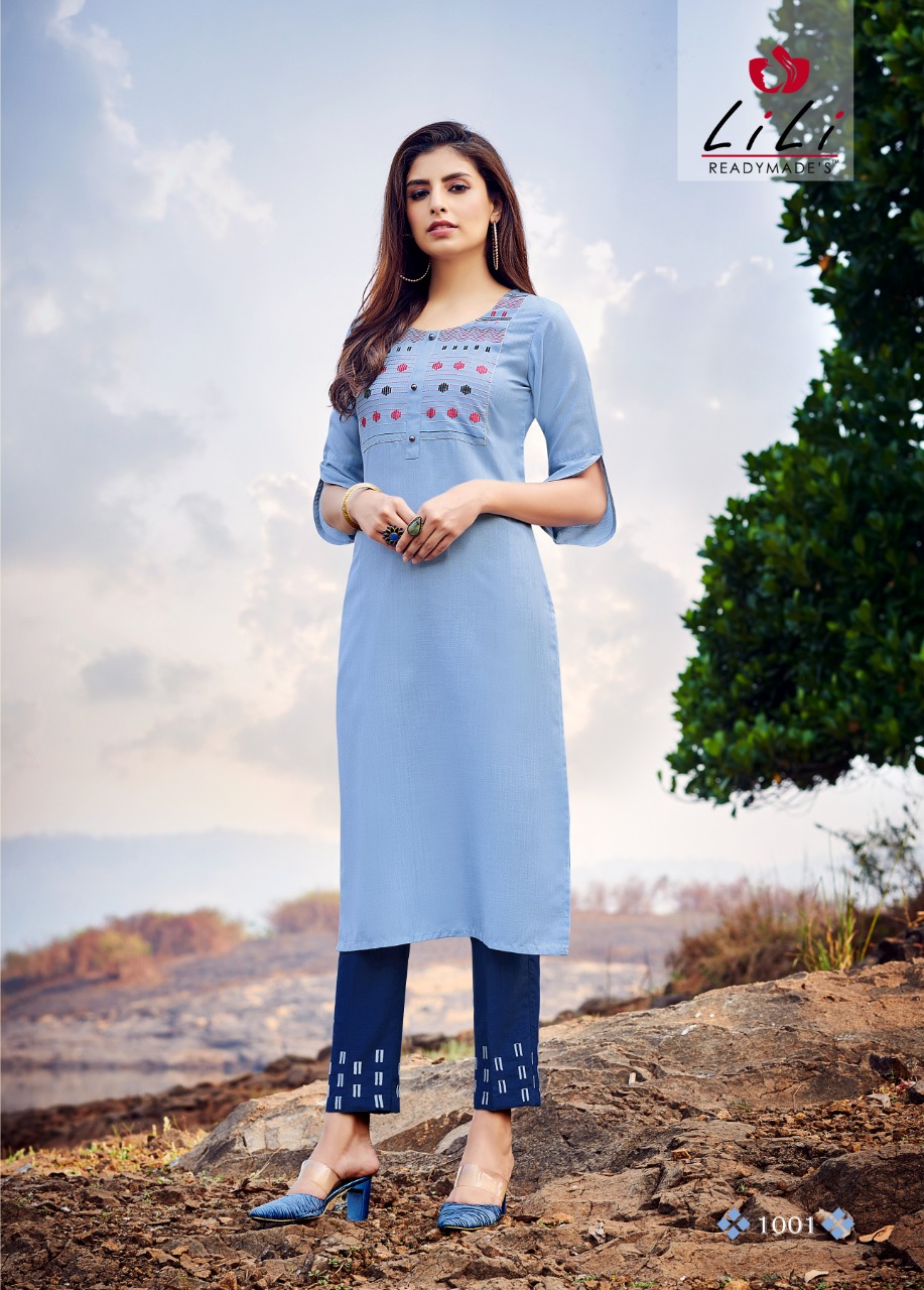 LILI KASTURI DESIGNER STYLISH WOMENS  KURTI WITH BOTTOM