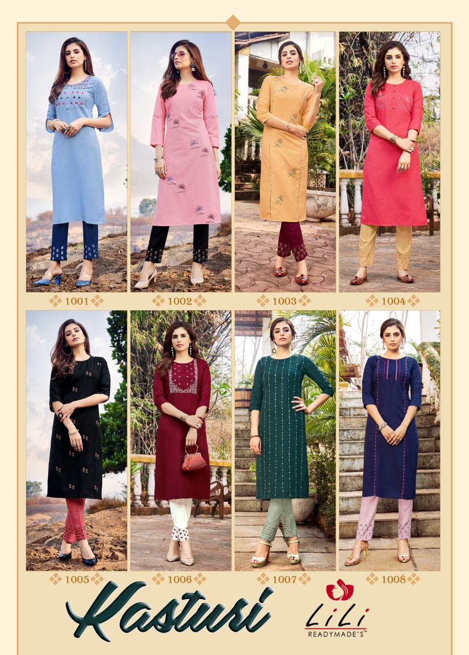 LILI KASTURI DESIGNER STYLISH WOMENS  KURTI WITH BOTTOM