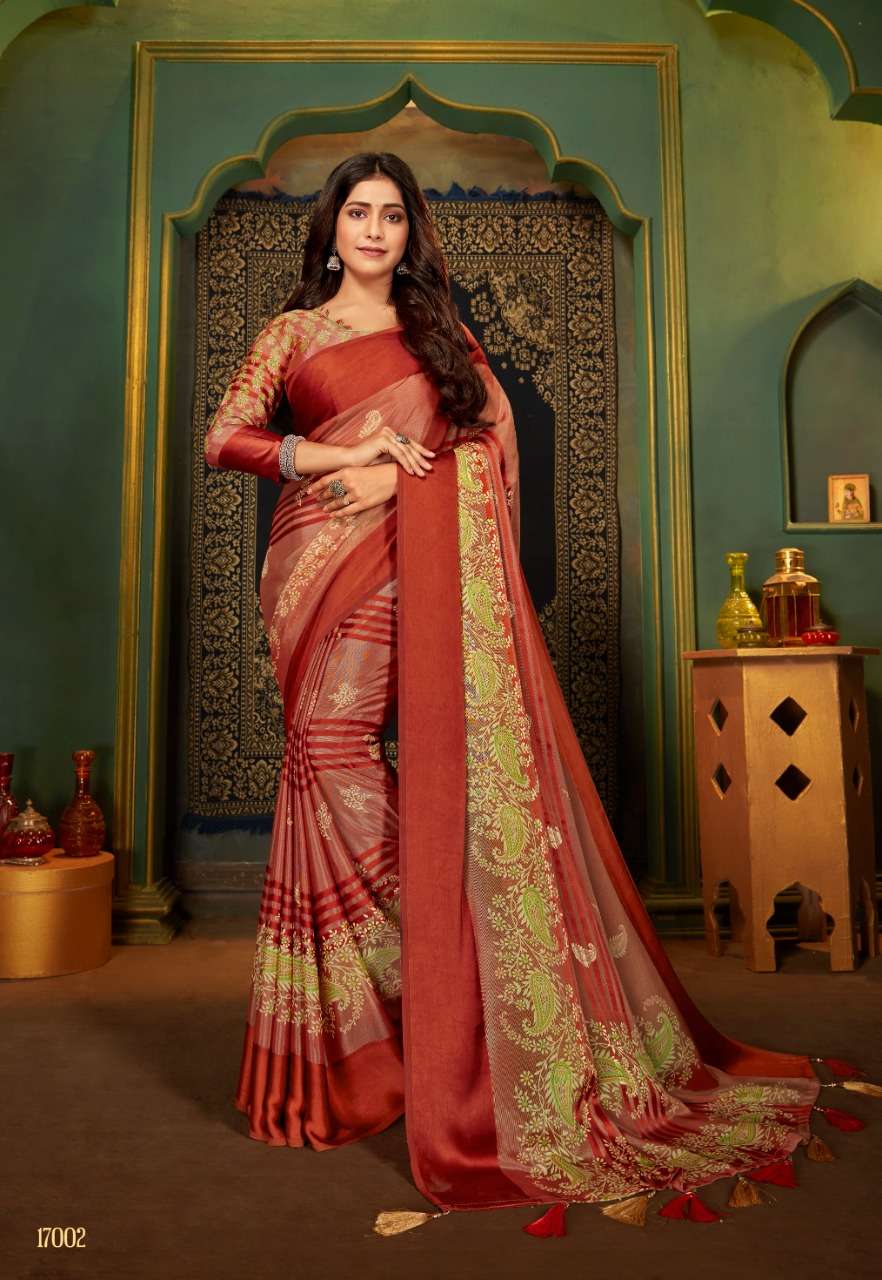 VINAMRA 17 PATTA BRASSO SATIN PRINTED SARIS WHOLESALER