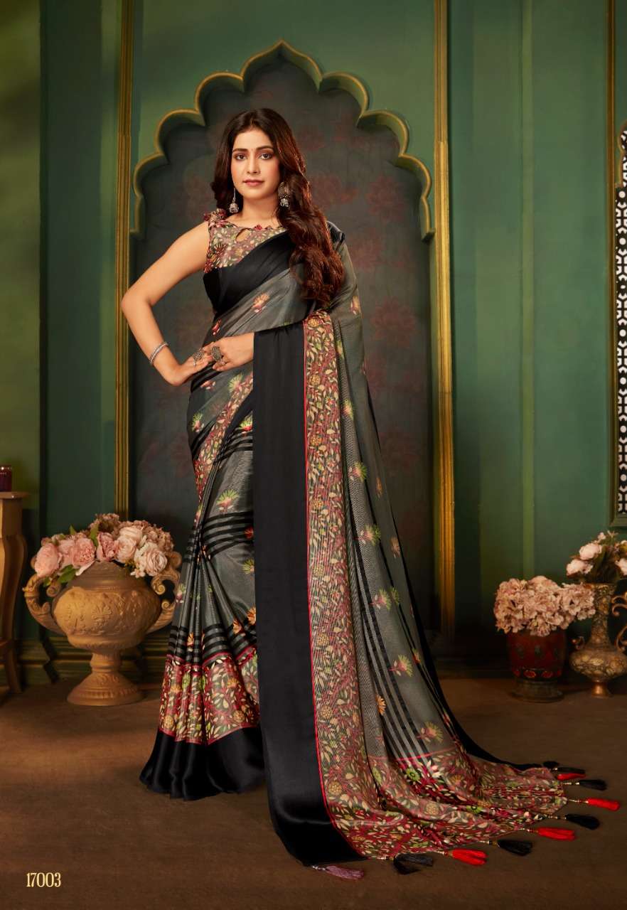 VINAMRA 17 PATTA BRASSO SATIN PRINTED SARIS WHOLESALER