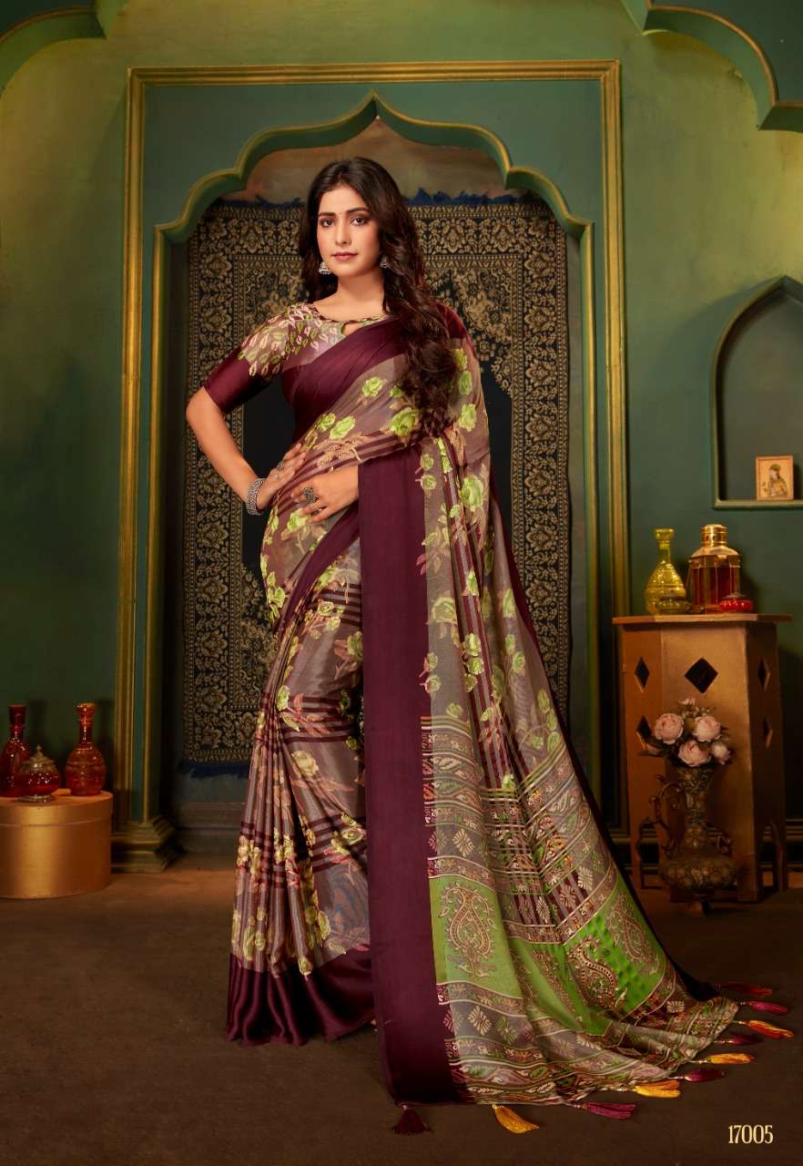 VINAMRA 17 PATTA BRASSO SATIN PRINTED SARIS WHOLESALER