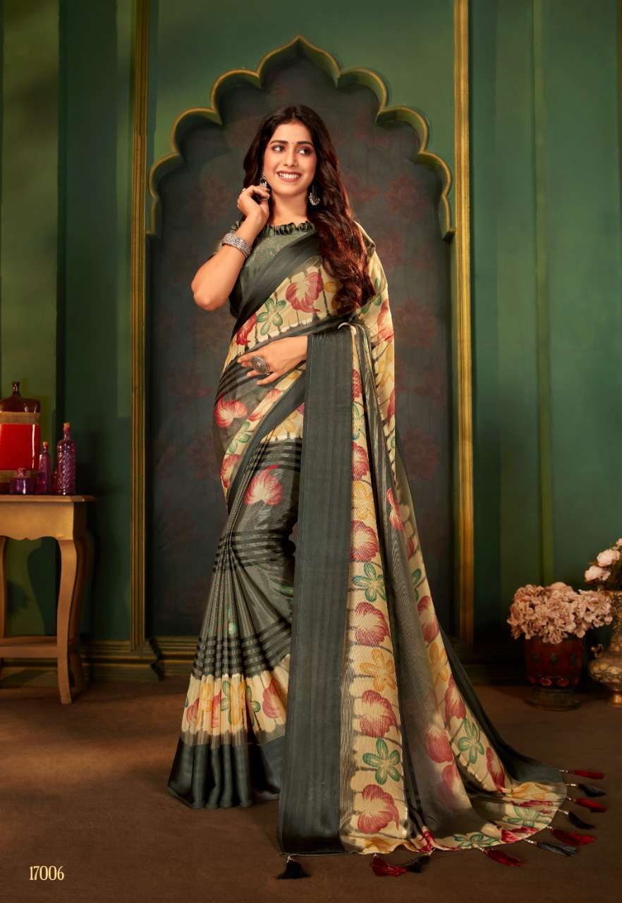 VINAMRA 17 PATTA BRASSO SATIN PRINTED SARIS WHOLESALER