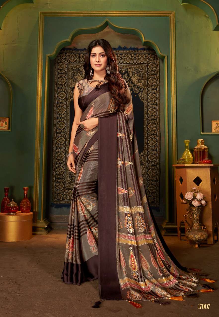 VINAMRA 17 PATTA BRASSO SATIN PRINTED SARIS WHOLESALER