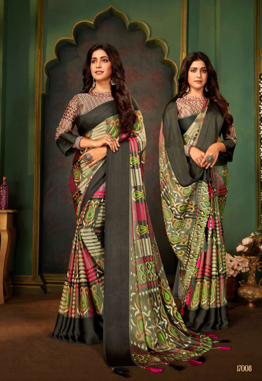 VINAMRA 17 PATTA BRASSO SATIN PRINTED SARIS WHOLESALER