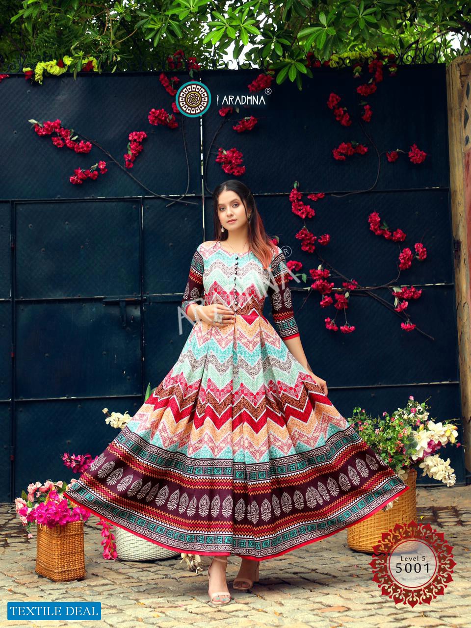 Aradhna Level Vol-5 Wholesale Long Anarkali Kurtis Catalogs