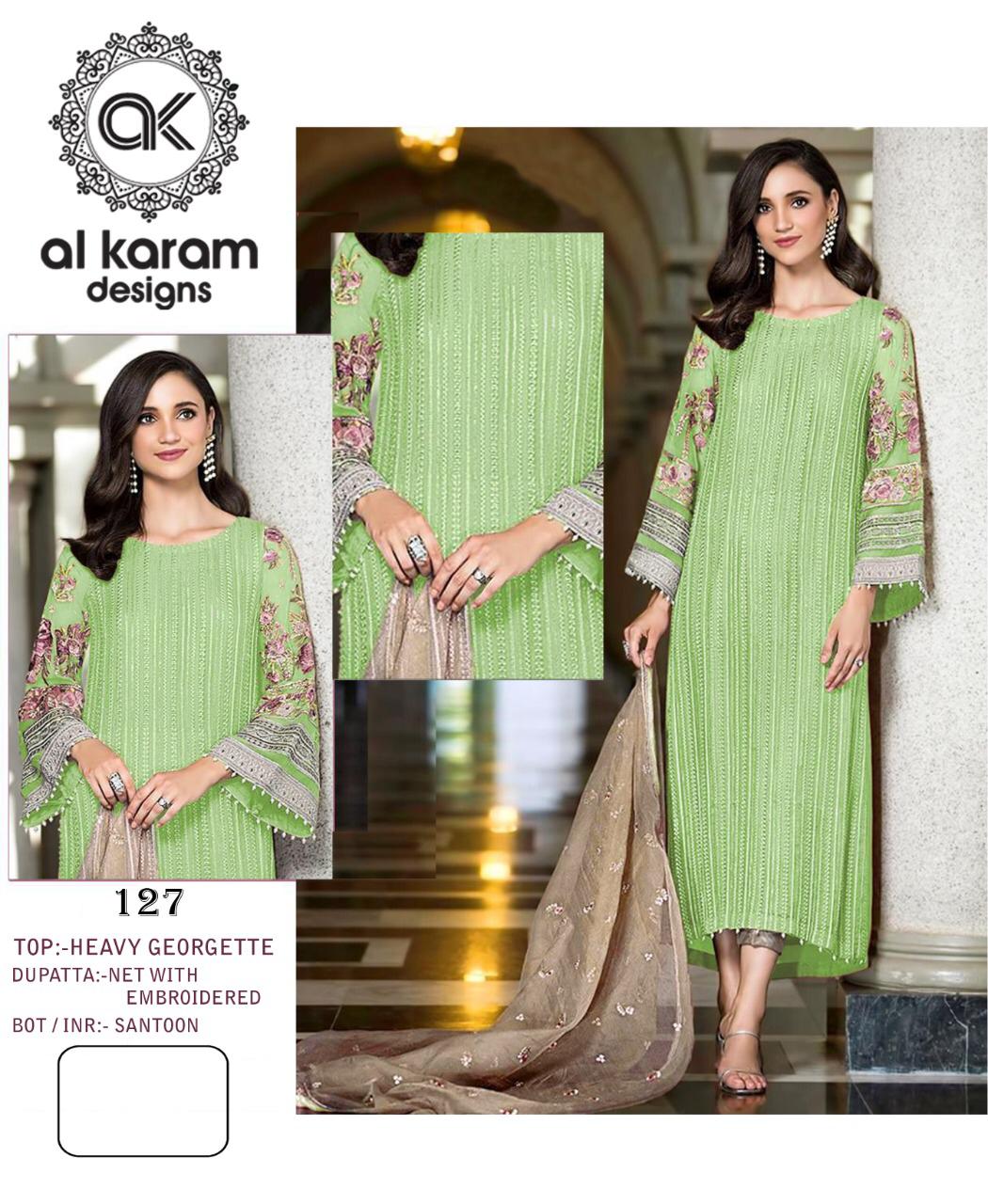 AL KARAM D NO 127 HEAVY GEORGETTE WITH EMBROIDERY DESIGNER PAKISTANI STYLE SUITS