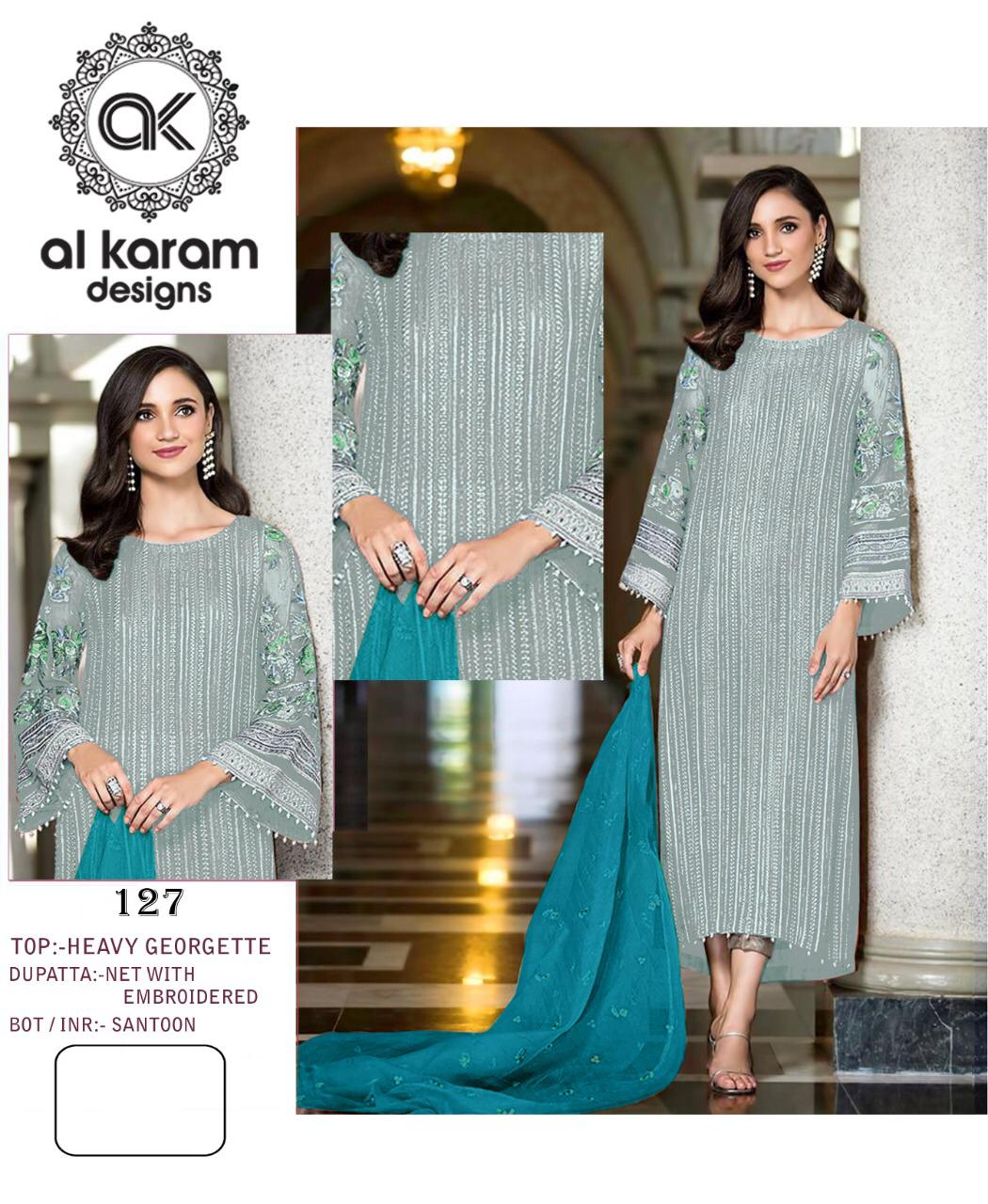 AL KARAM D NO 127 HEAVY GEORGETTE WITH EMBROIDERY DESIGNER PAKISTANI STYLE SUITS
