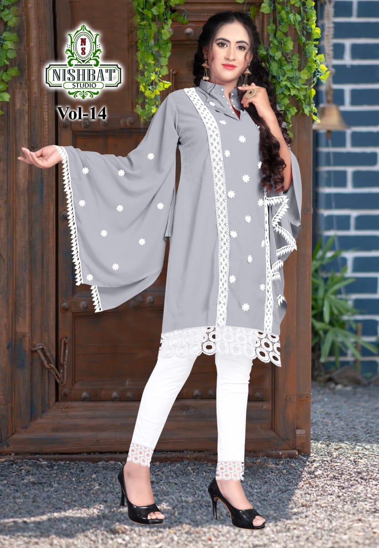 NISBAT VOL 14 DESIGNER GEORGETTE STYLISH KURTI WITH PANTS