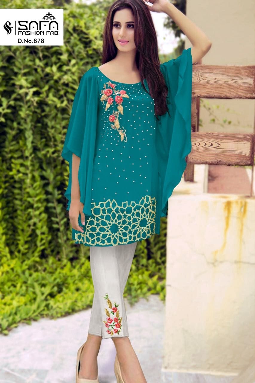 SAFA FASHION PRESENTS   SF-878 DESIGNER LUXURY CLASSY KURTI WITH CIGARETTE PANTS