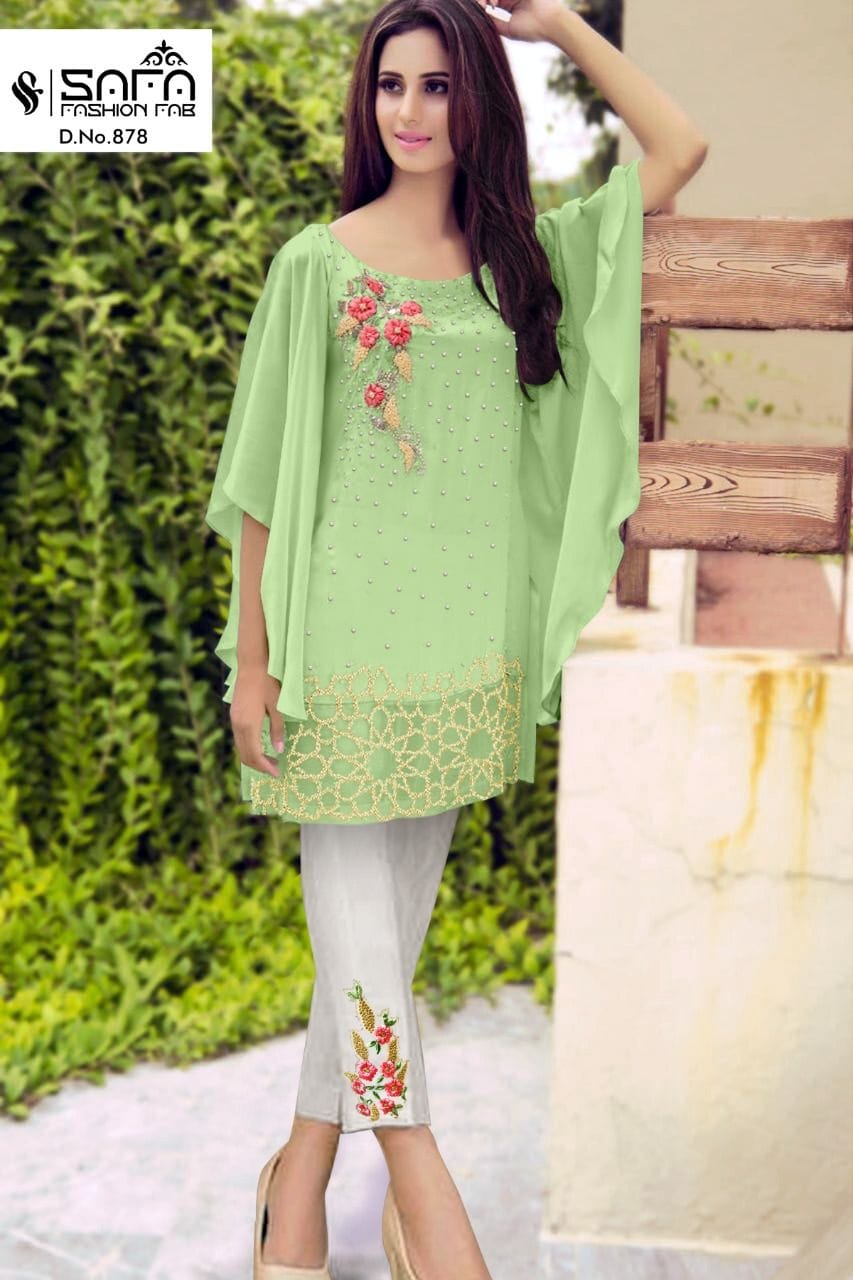SAFA FASHION PRESENTS   SF-878 DESIGNER LUXURY CLASSY KURTI WITH CIGARETTE PANTS