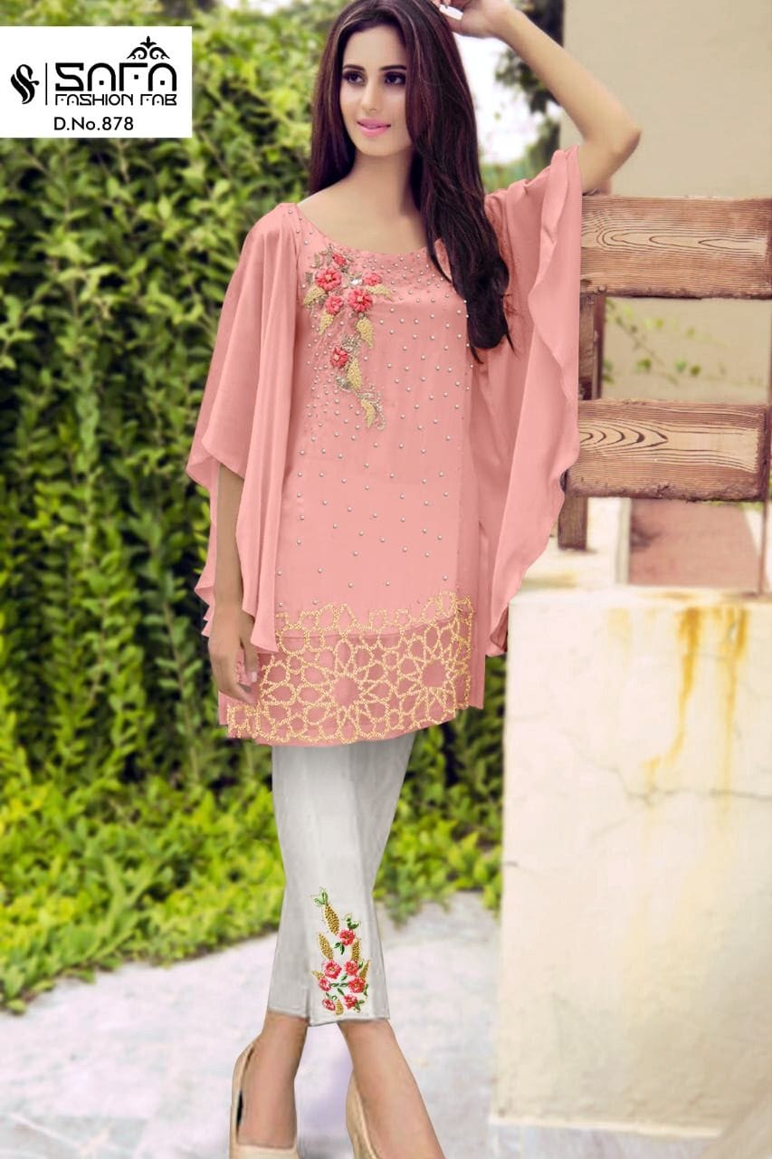 SAFA FASHION PRESENTS   SF-878 DESIGNER LUXURY CLASSY KURTI WITH CIGARETTE PANTS