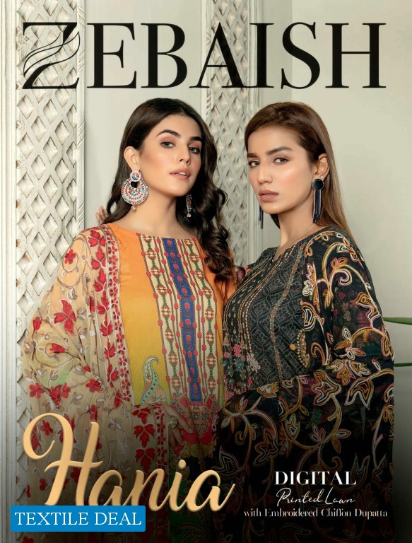 Zebaish Hania Digital Printed Lawn With Embroidered Chiffon Dupatta Catalog