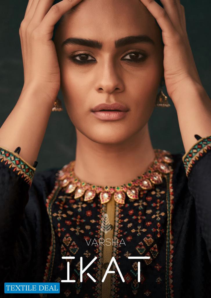 Varsha Ikat Wholesale Shopping Tussar Self Woven With Embroidery Salwar Kameez