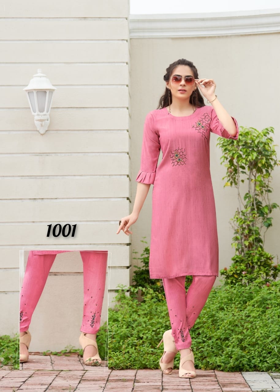RANGJYOT AAROHI VOL 1 LIZA RAYON WORK DESIGNER KURTI AND  BOTTOM