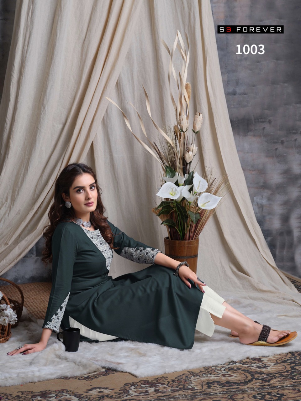 LUCKNOWI BY S3 FOREVER PREMIUM RAYON DESIGNER KURTI WITH PANTS