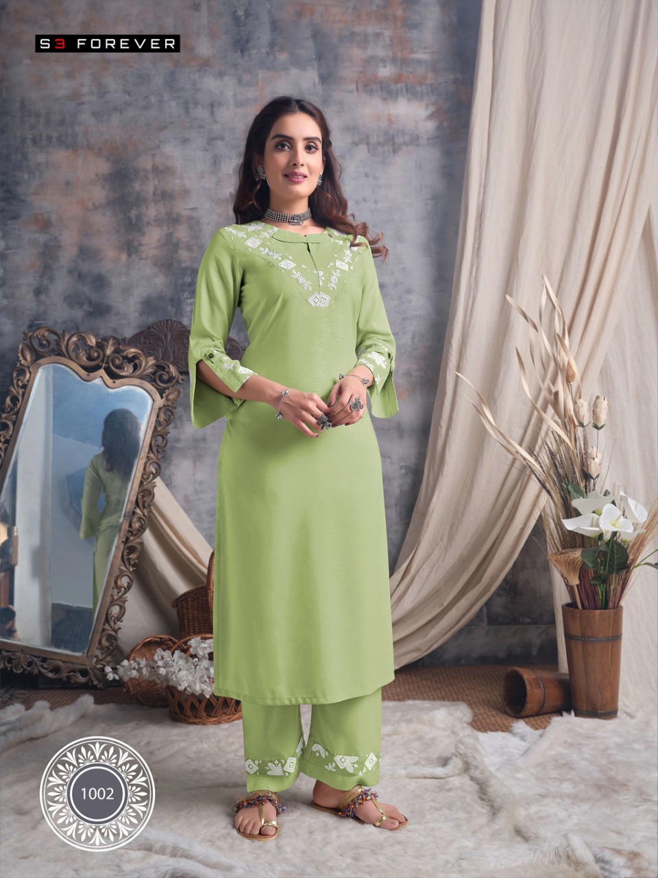 LUCKNOWI BY S3 FOREVER PREMIUM RAYON DESIGNER KURTI WITH PANTS
