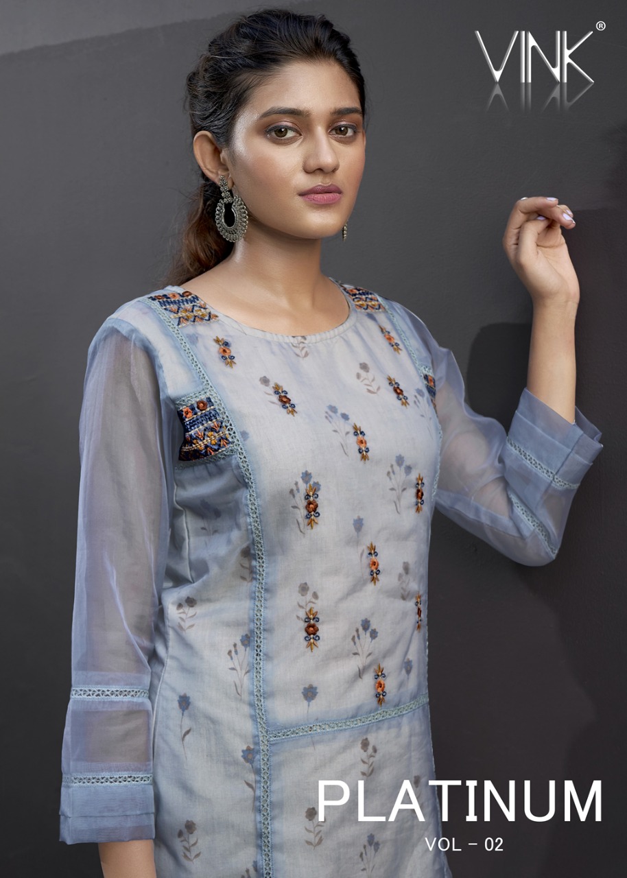 PLATINUM 2 BY VINK PURE ORGANZA  DESIGNER STYLISH KURTI WITH PANTS