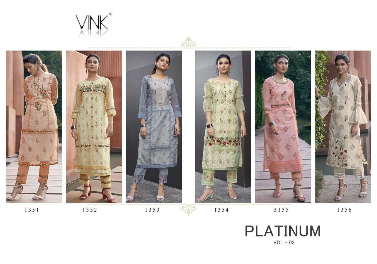 PLATINUM 2 BY VINK PURE ORGANZA  DESIGNER STYLISH KURTI WITH PANTS