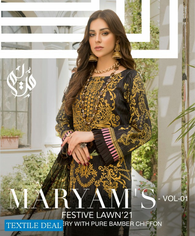 Maryam's Vol-1 Festive Lawn 2021 Wholesale Embroidered Pakistani Dress