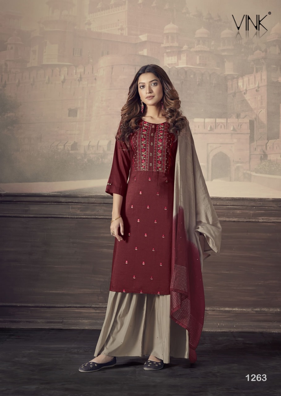VINK PRESENTS SCRLET SILK CASUAL DESIGNER KURTI WITH MUSLISN SARARA