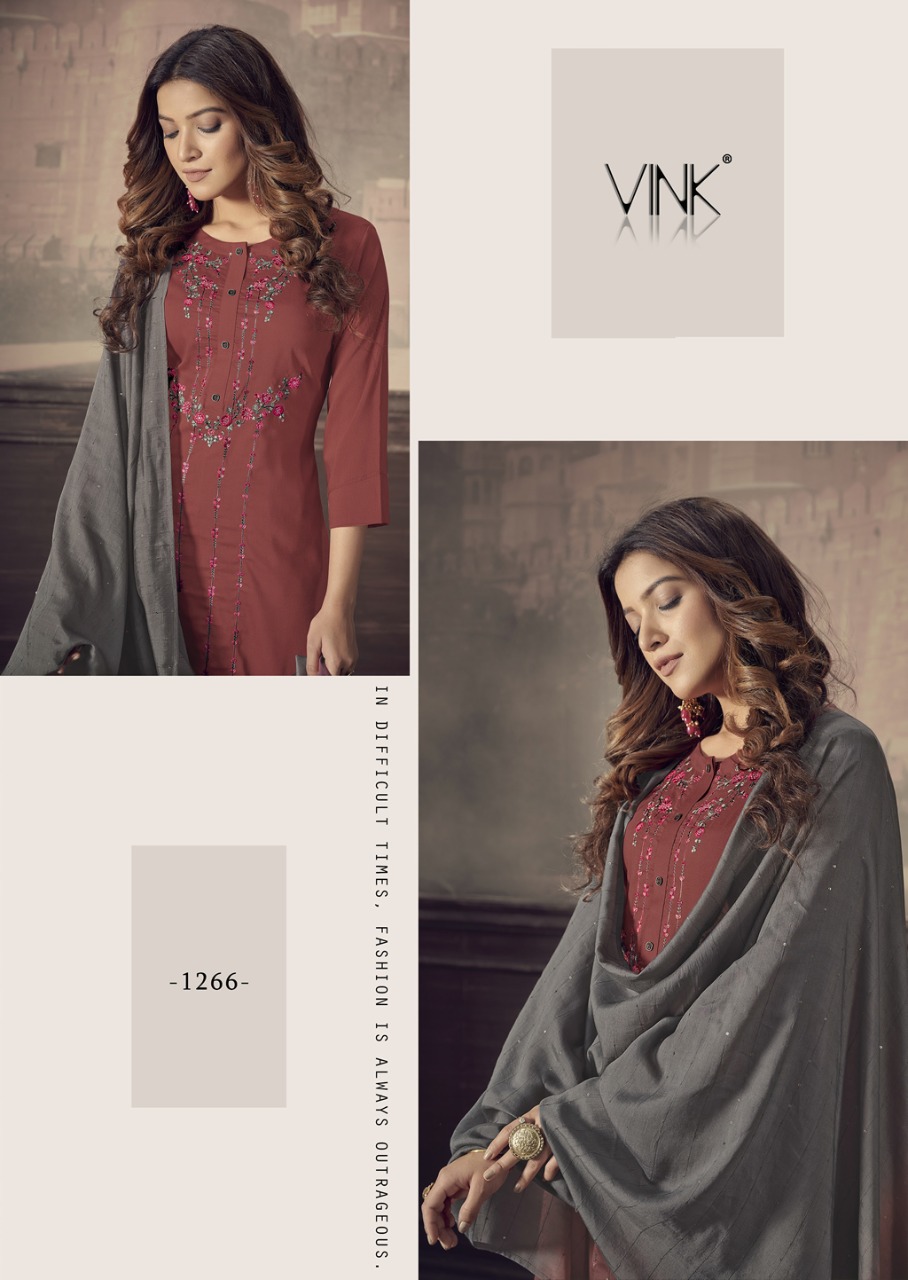 VINK PRESENTS SCRLET SILK CASUAL DESIGNER KURTI WITH MUSLISN SARARA