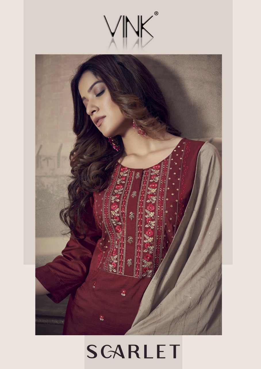 VINK PRESENTS SCRLET SILK CASUAL DESIGNER KURTI WITH MUSLISN SARARA