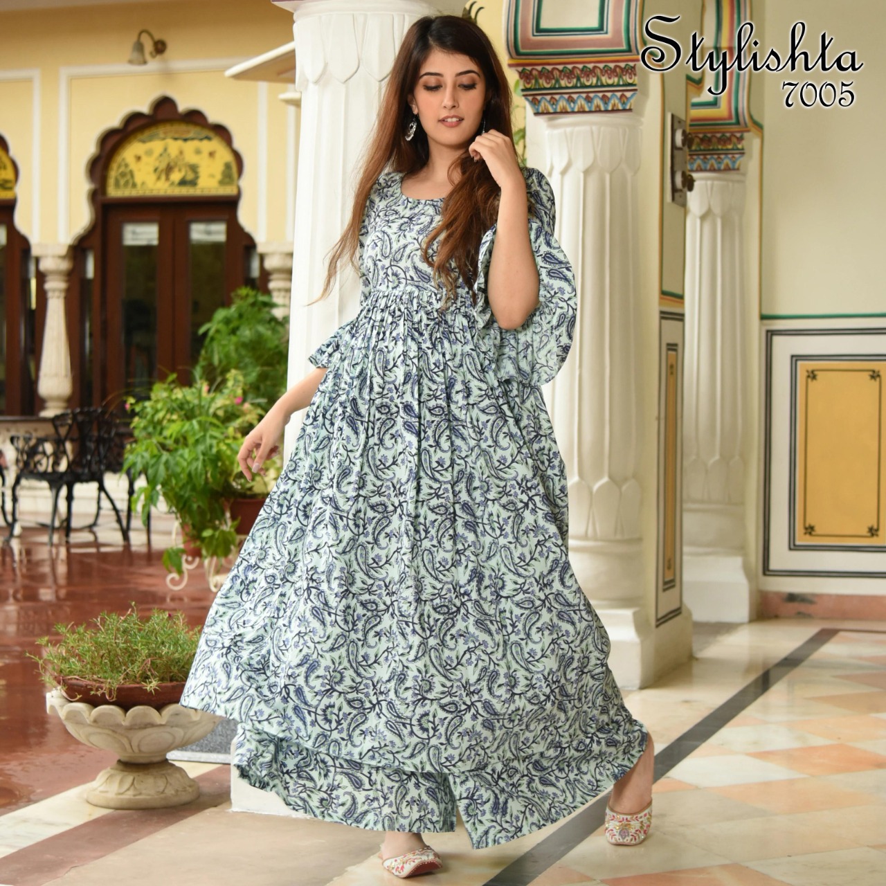 STYLISHTA VOL 07 PURE MASLIN DIGITAL PRINTED DESIGNER ANARKALI KURTI WITH BOTTOM