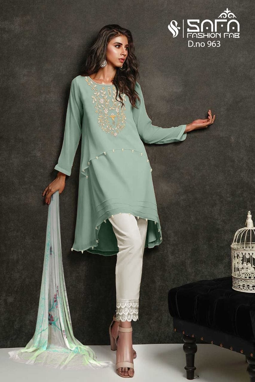 SAFA FASHION PRESENTS SF 963 DESIGNER STYLISH KURTIS WITH CIGARETTE PANTS