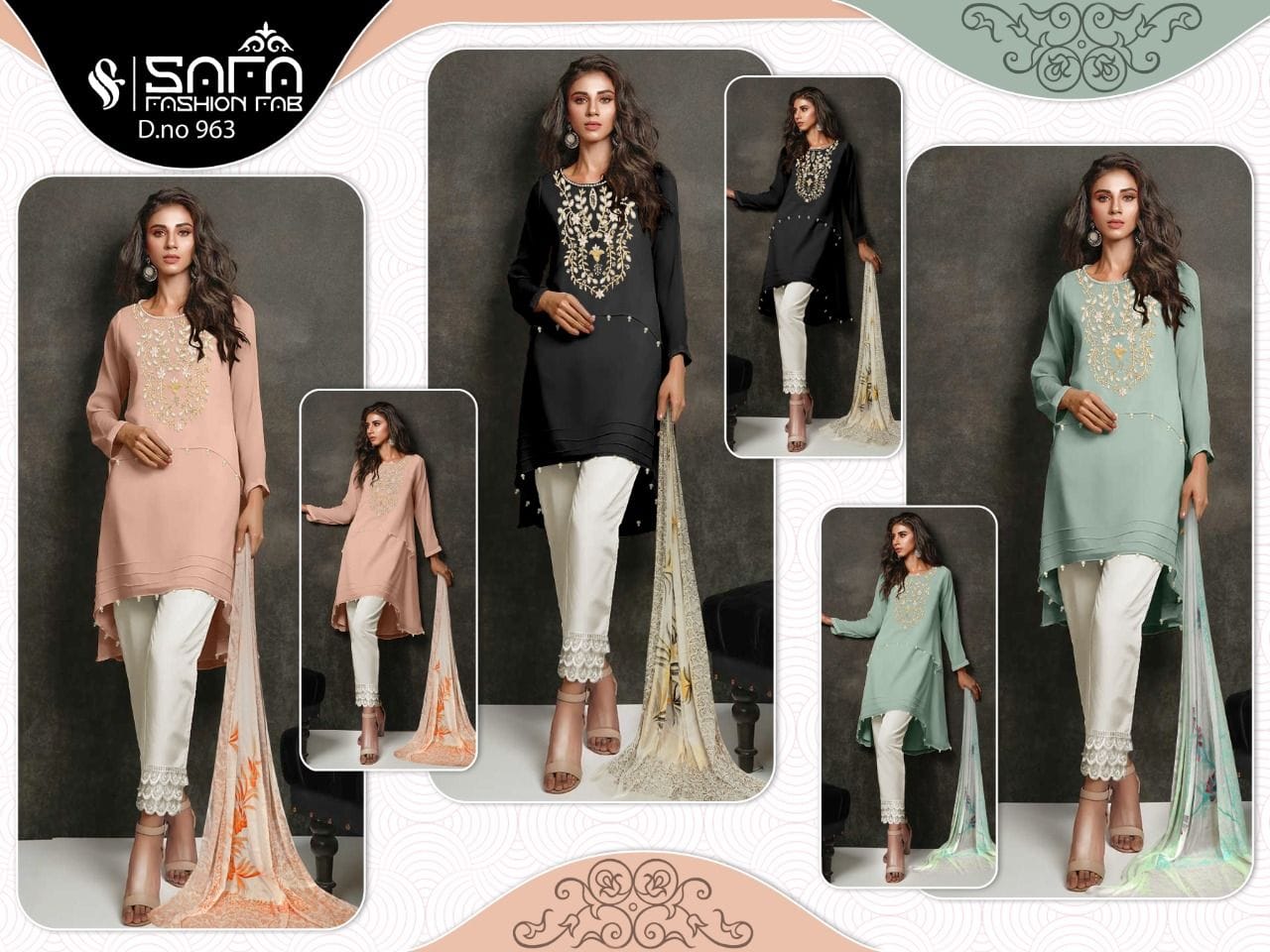 SAFA FASHION PRESENTS SF 963 DESIGNER STYLISH KURTIS WITH CIGARETTE PANTS