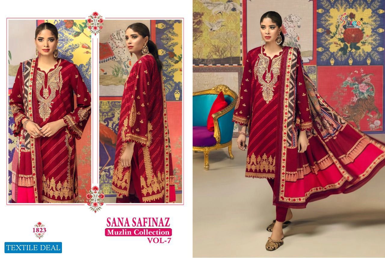 SANA SAFINAZ MUZLIN VOL 7 BY SHREE FABS COTTON WORK PAKISTANI WORK DRESS MATERIALS