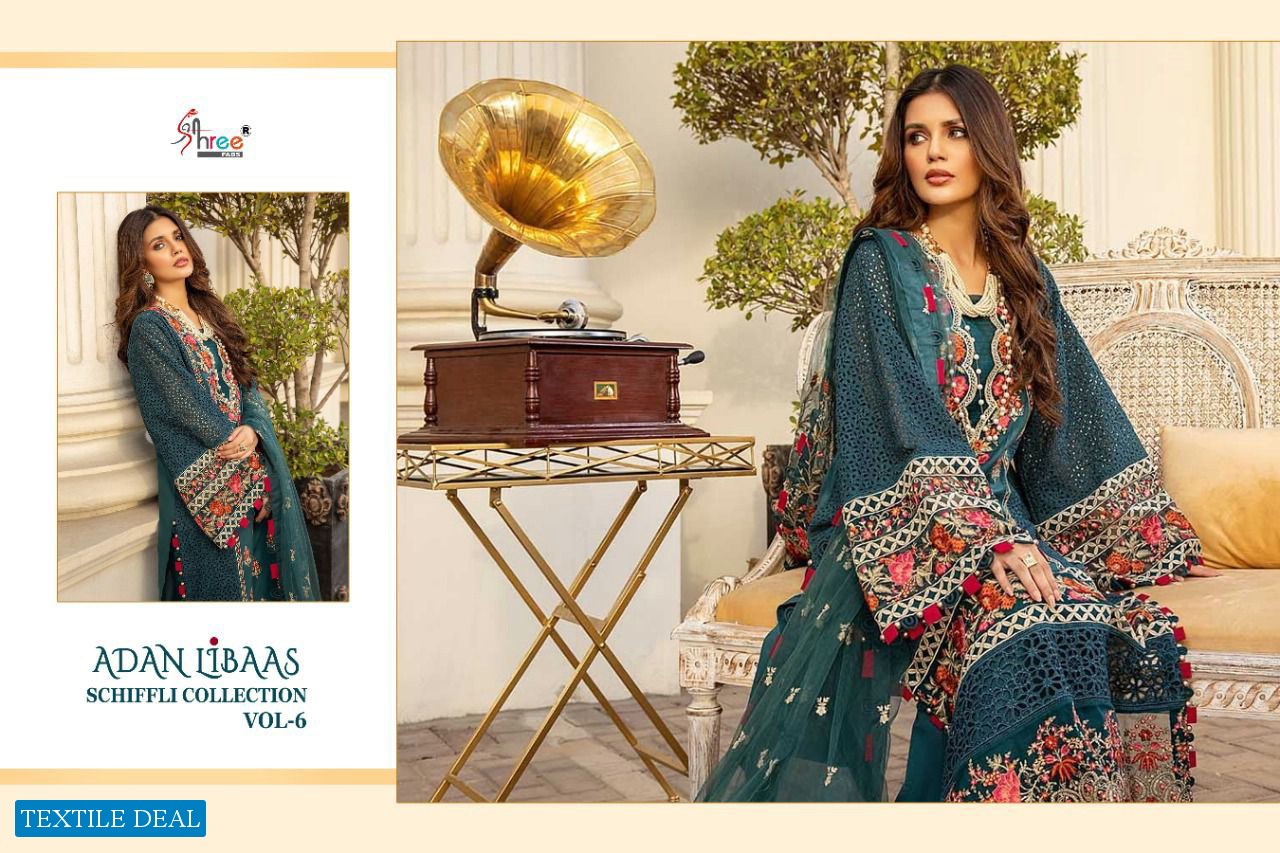 ADAN LIBAAS SCHIFFLI VOL 6 BY SHREE FABS LAWN COTTON EMBROIDERY PAKISTANI DRESSES