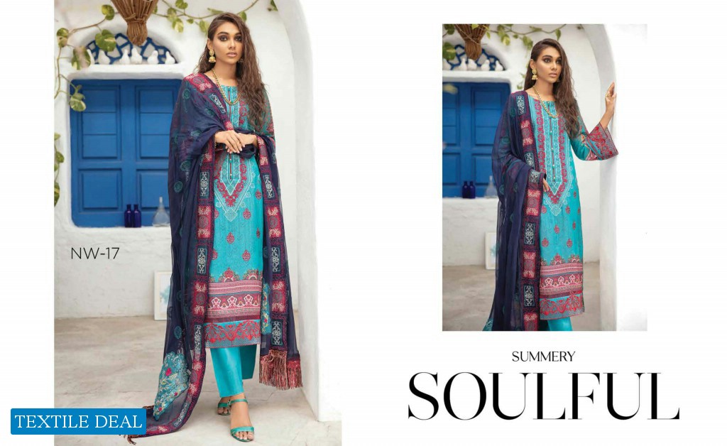Nureh Unstitched Lawn Karandi Collection With Embroidered Chiffon Dupatta
