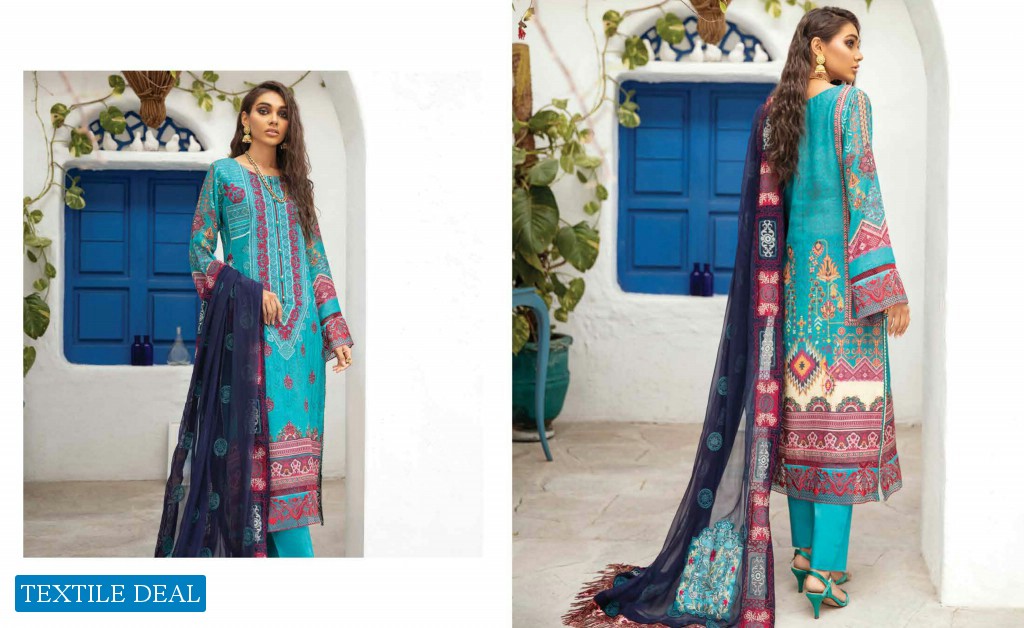 Nureh Unstitched Lawn Karandi Collection With Embroidered Chiffon Dupatta
