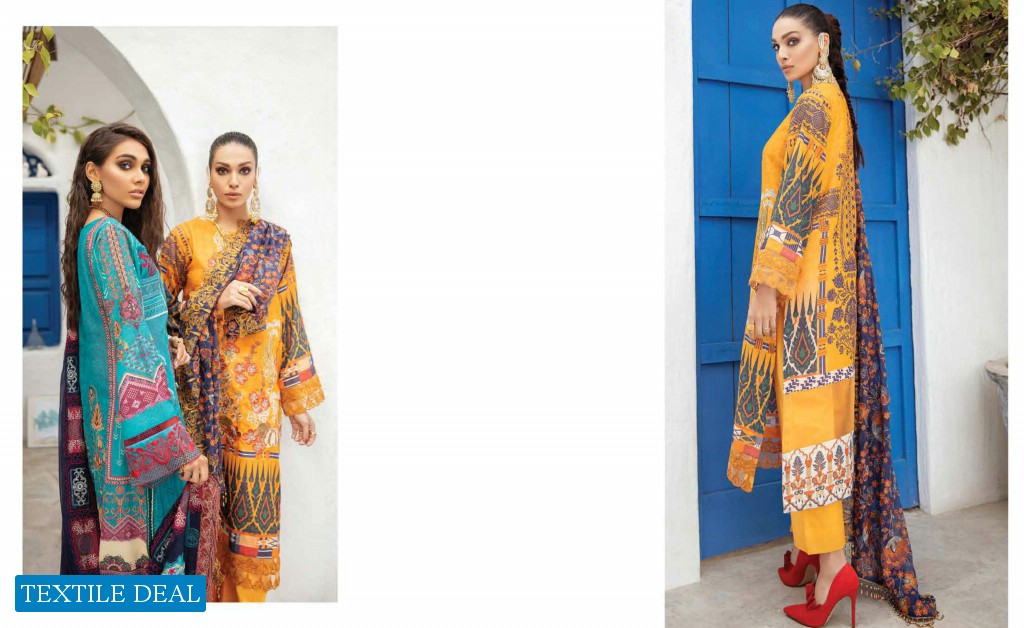 Nureh Unstitched Lawn Karandi Collection With Embroidered Chiffon Dupatta