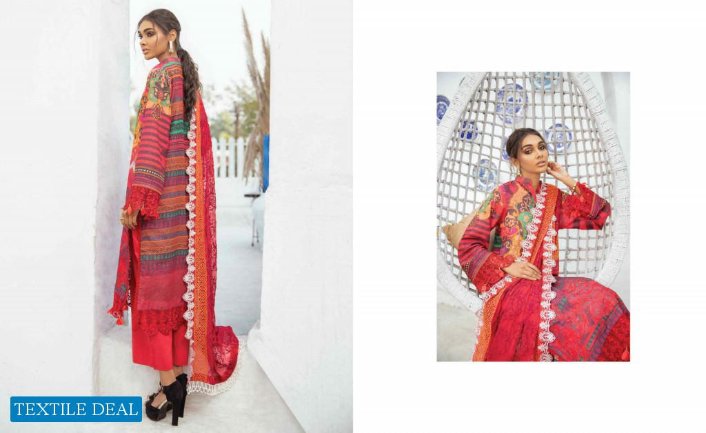 Nureh Unstitched Lawn Karandi Collection With Embroidered Chiffon Dupatta