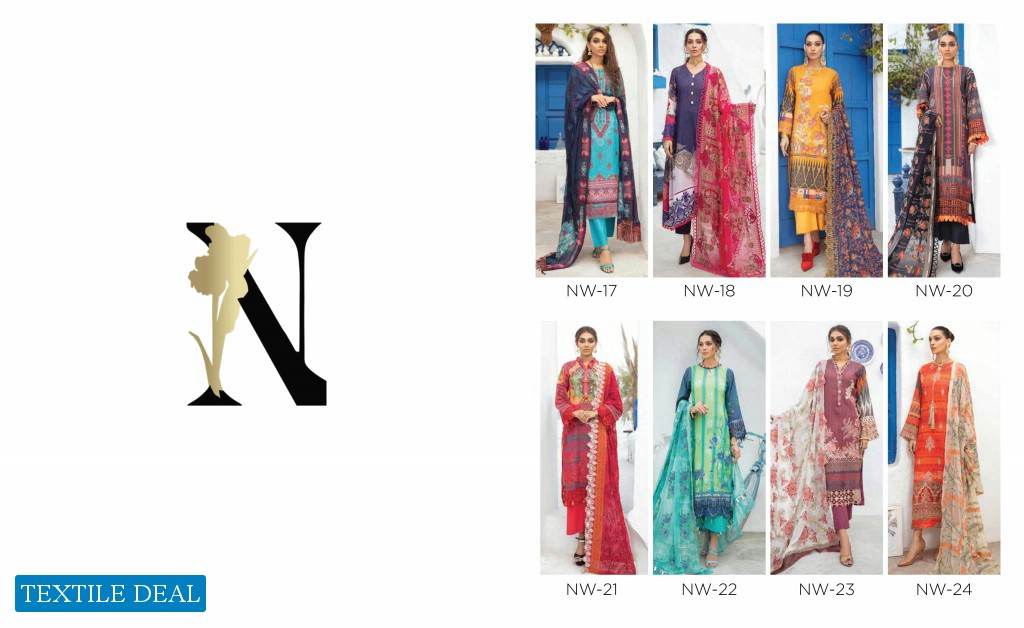 Nureh Unstitched Lawn Karandi Collection With Embroidered Chiffon Dupatta