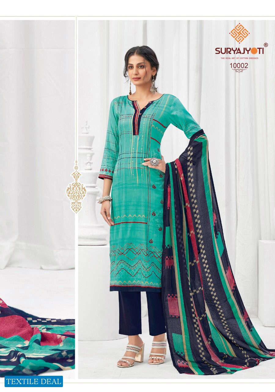 Suryajyoti Zaira Vol-10 Wholesale Cotton With Chiffon Dupatta Dress