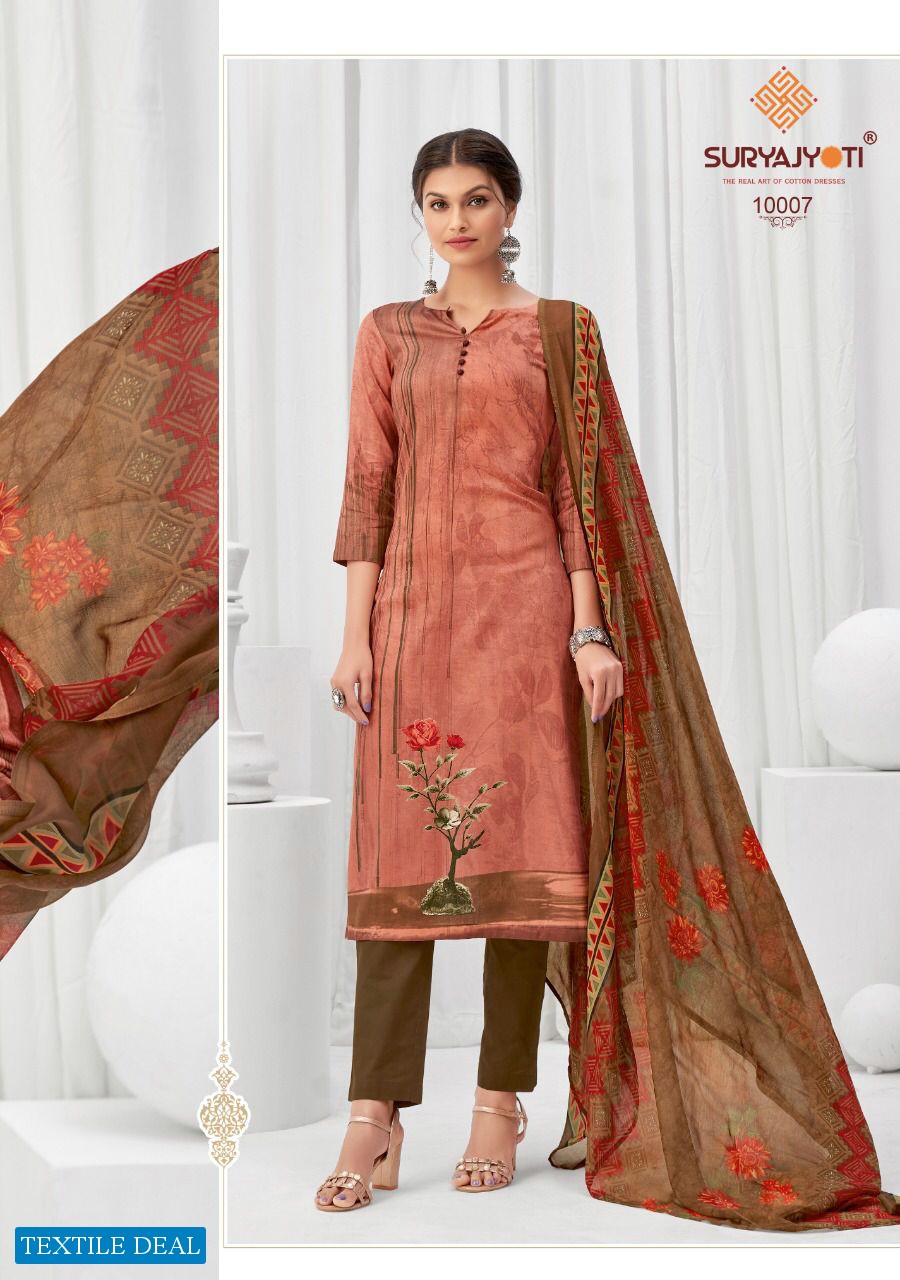 Suryajyoti Zaira Vol-10 Wholesale Cotton With Chiffon Dupatta Dress