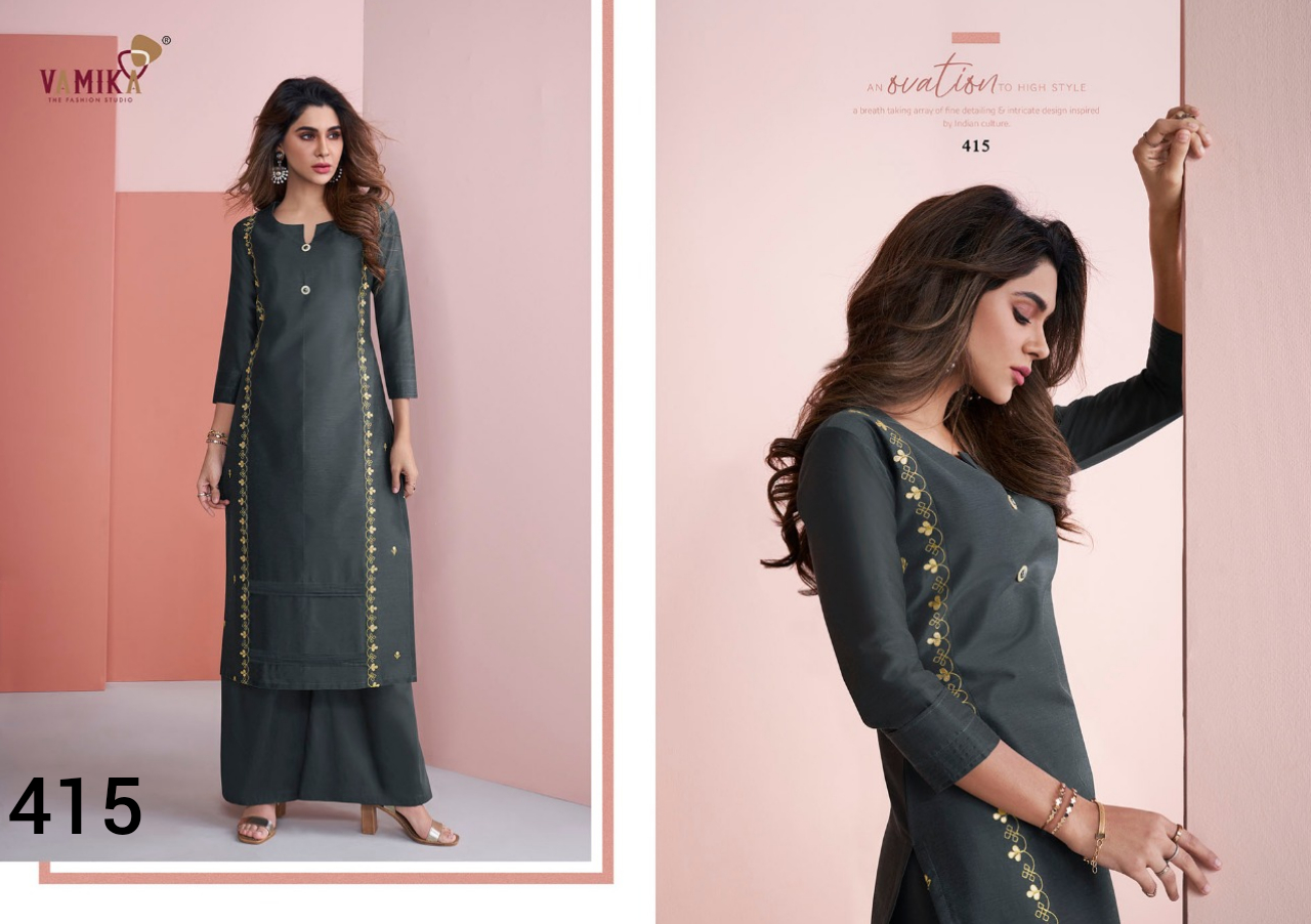 VAMIKA NAZZ VISCOS SILK READY MADE DESIGNER STYLISH KURTI WITH PLAZZO