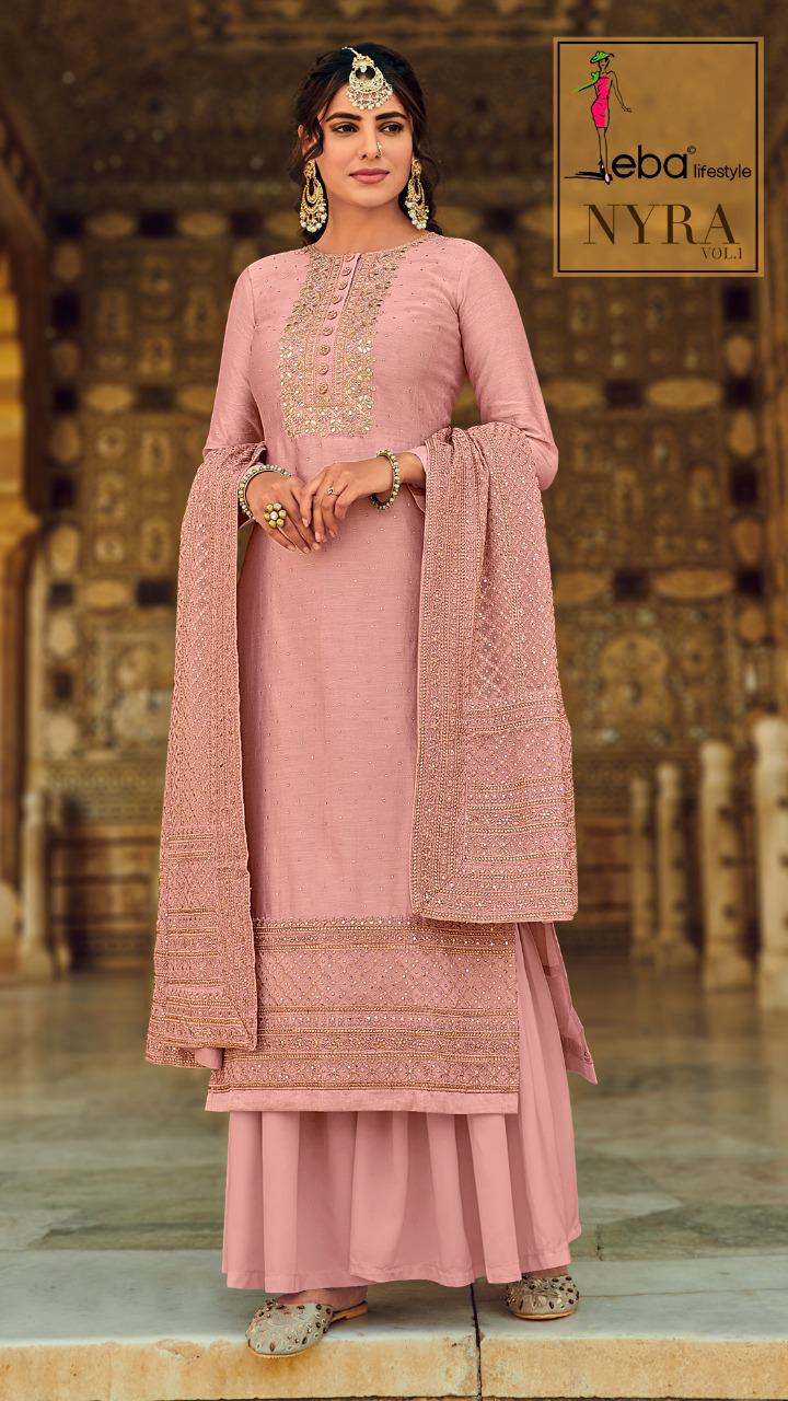EBA LIFESTYLE PRESENTS NYRA VOL 1 VISCOSE SILK DESIGNER STYLISH SALWAR SUITS COLLECTION
