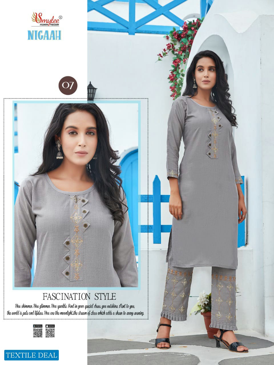 SMYLEE PRESENT NIGAAH SLUB EMBROIDERY KURTI WITH PANT COLLECTION
