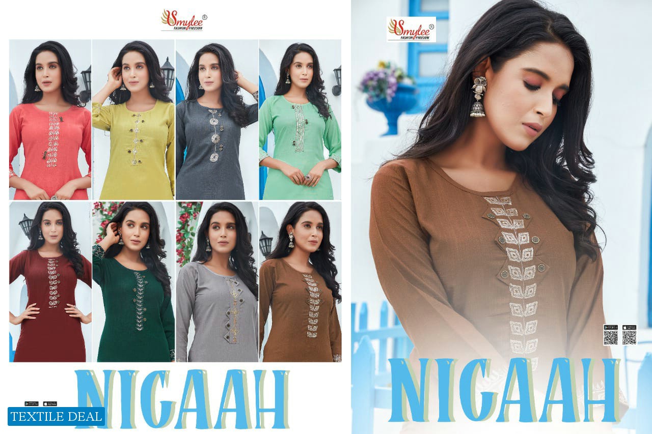 SMYLEE PRESENT NIGAAH SLUB EMBROIDERY KURTI WITH PANT COLLECTION