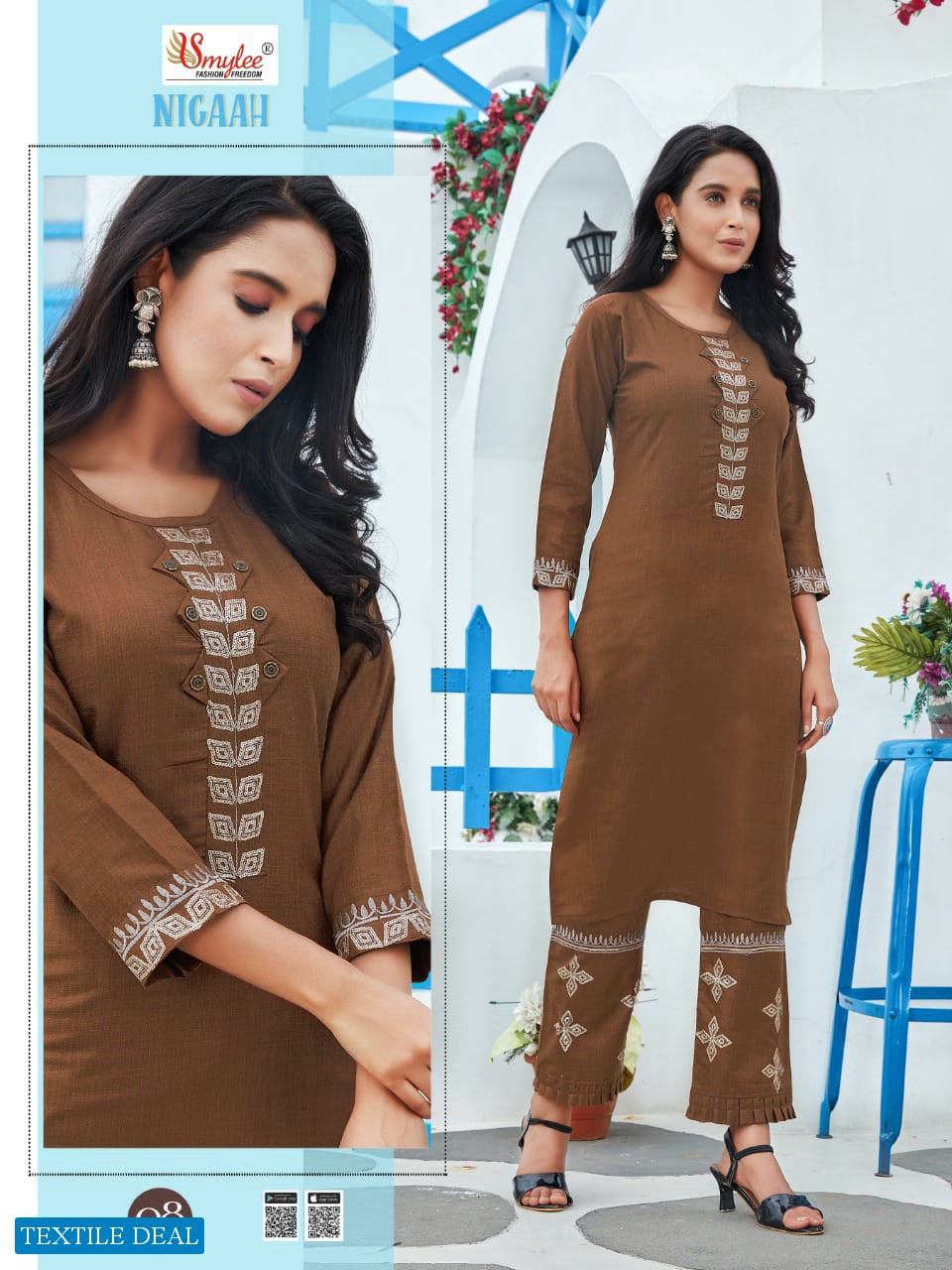 SMYLEE PRESENT NIGAAH SLUB EMBROIDERY KURTI WITH PANT COLLECTION