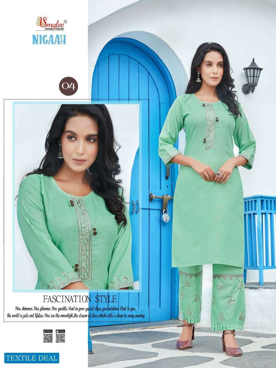 SMYLEE PRESENT NIGAAH SLUB EMBROIDERY KURTI WITH PANT COLLECTION