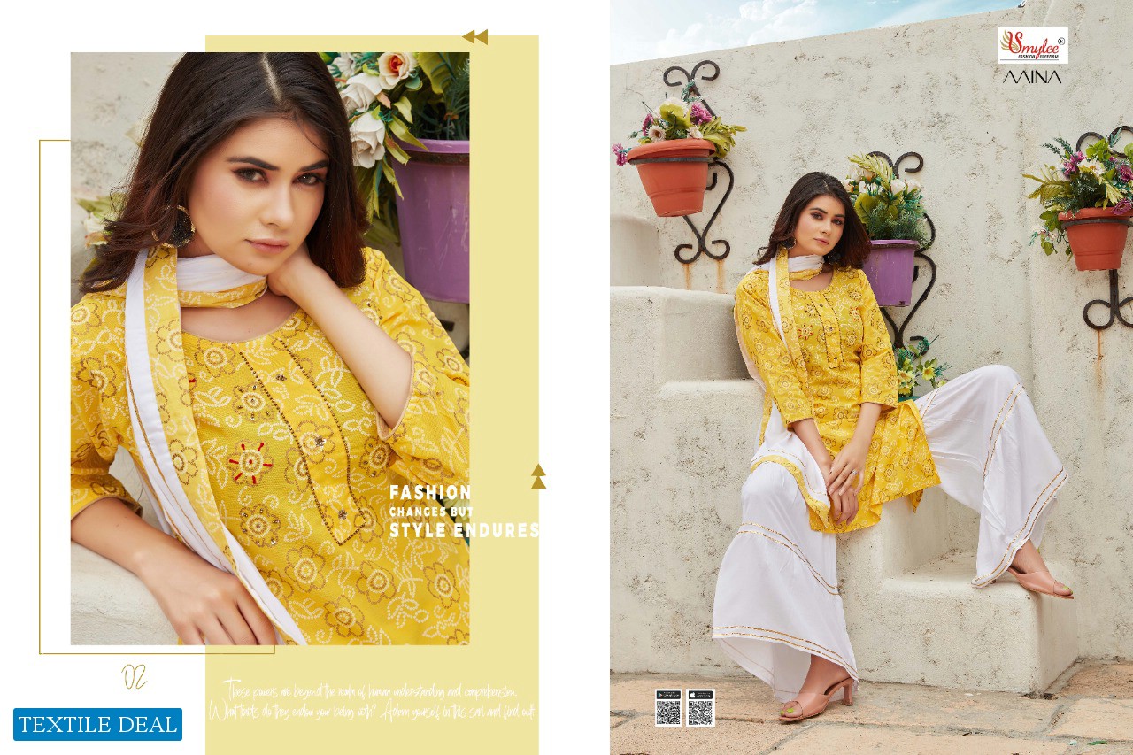 AAINA BY SMYLEE BANDHEJ RAYON READYMADE SHARARA SUITS