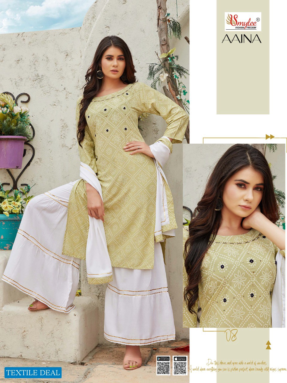 AAINA BY SMYLEE BANDHEJ RAYON READYMADE SHARARA SUITS