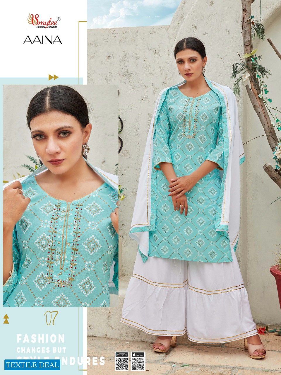 AAINA BY SMYLEE BANDHEJ RAYON READYMADE SHARARA SUITS
