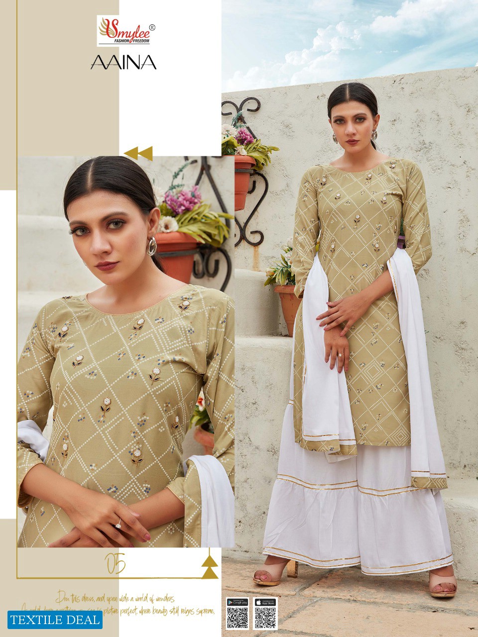 AAINA BY SMYLEE BANDHEJ RAYON READYMADE SHARARA SUITS